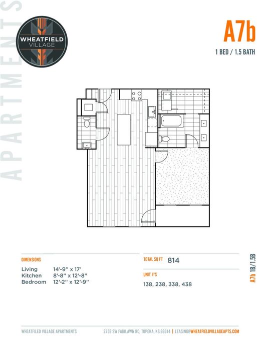 One Bedroom, 1.5 Bath | A7b