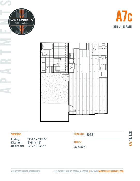 One Bedroom, 1.5 Bath | A7c