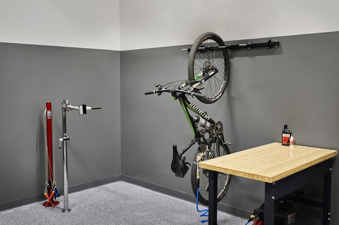 Indoor bike storage and repair station at The Lofts at City Center