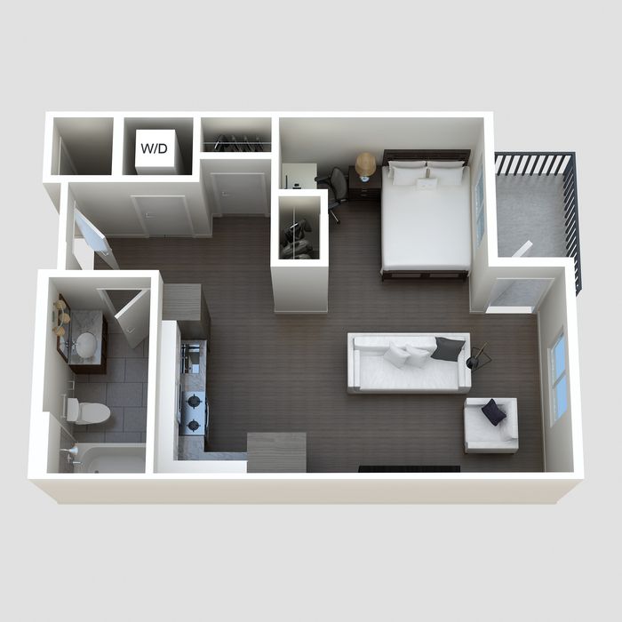 The Minimalist studio floor plan at The Lofts at City Center - 528 sq ft