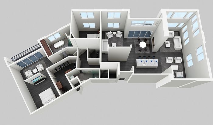 The Masterpiece penthouse floor plan at The Lofts at City Center - 2,178 sq ft with two bedrooms and den