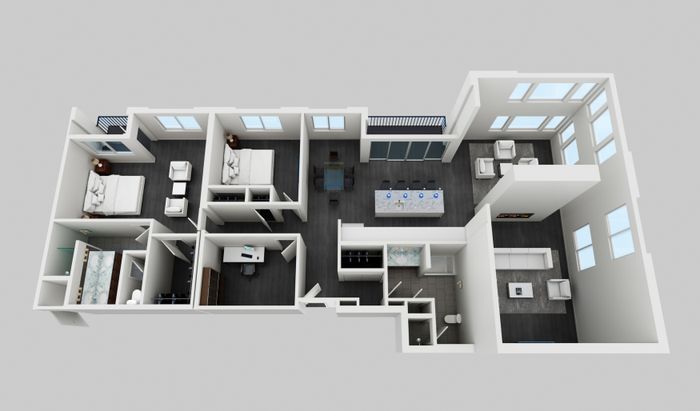The Mona Lisa penthouse floor plan at The Lofts at City Center - 2,074 sq ft with two bedrooms and den