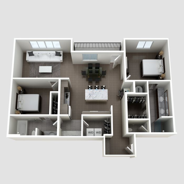 The Collage two-bedroom apartment layout at The Lofts at City Center - 1,296 sq ft