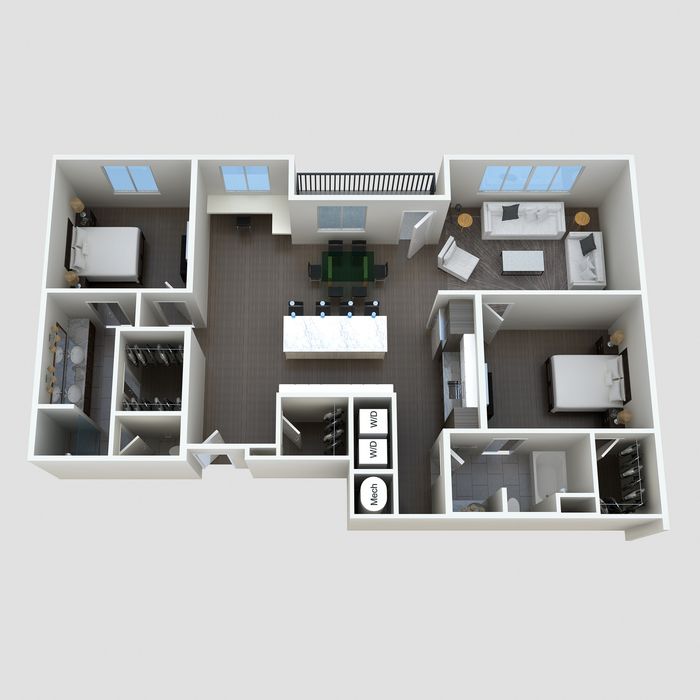 The Odyssey -  two-bedroom apartment layout at The Lofts at City Center - 1,546 sq ft