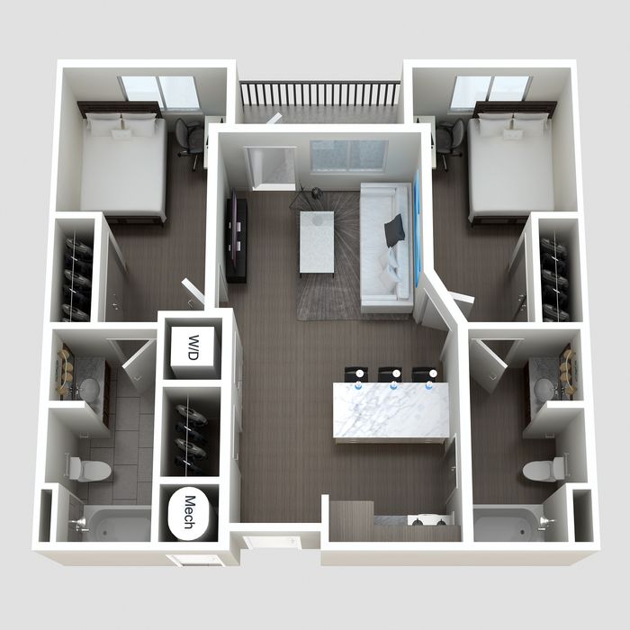 The Portrait -  two-bedroom apartment layout at The Lofts at City Center  - 804 sq ft