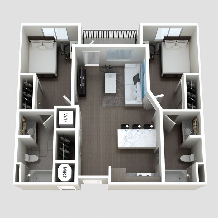 The Motif - two-bedroom apartment layout at The Lofts at City Center - 830 sq ft