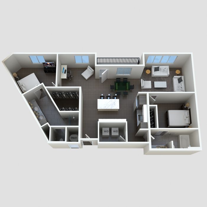The Sistine -  two-bedroom apartment layout at The Lofts at City Center - 1,401 sq ft