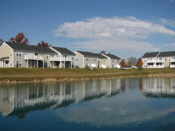Lake at Glenchster lakes with building in the distance