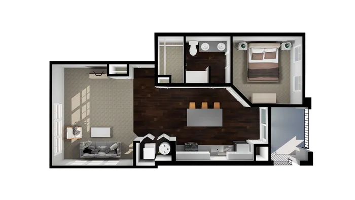 Ben floor plan, 1-bed, 1-bath garden