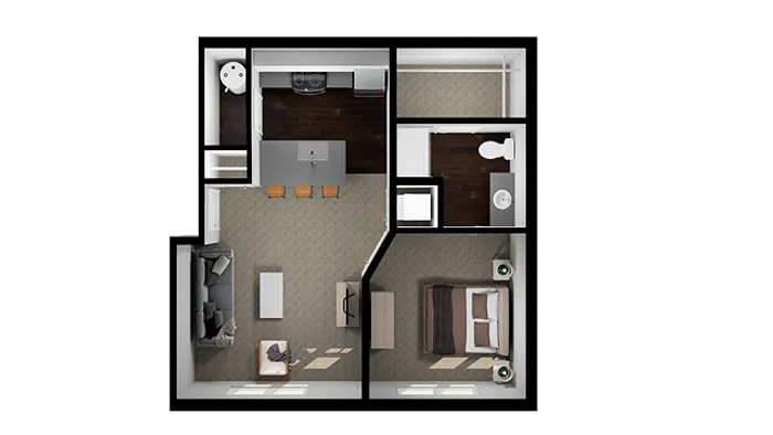 Bryn Floor Plan, 1-bed, 1-bath garden