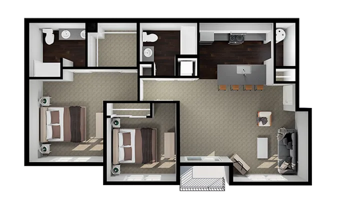Blake floor plan, 2-bed, 2-bath garden