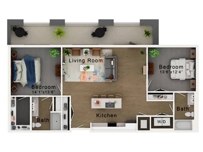 Penthouse H Floorplan View with Dimensions