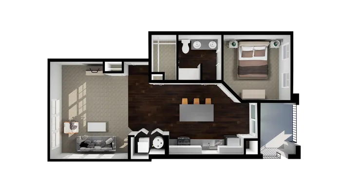 one bedroom and one bathroom apartment with 855 SF of space for rent Dublin Ohio