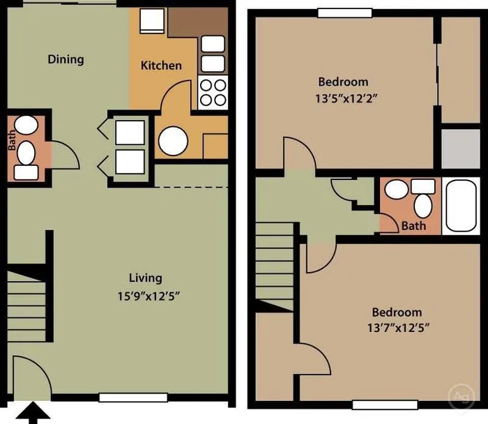 2 Bed - 1.5 Baths
