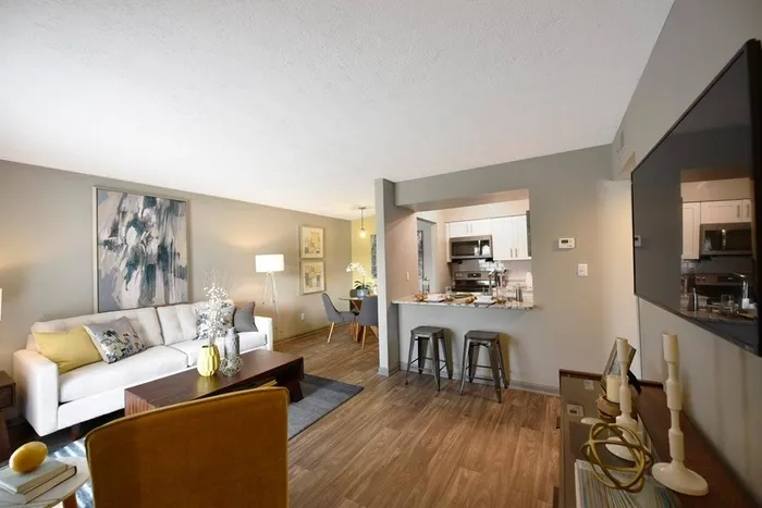 Living room with hardwood-style flooring
