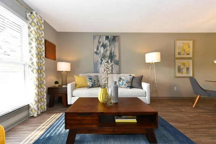 Living room with hardwood-style flooring