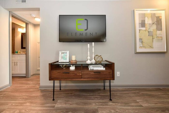 Living room with hardwood-style flooring
