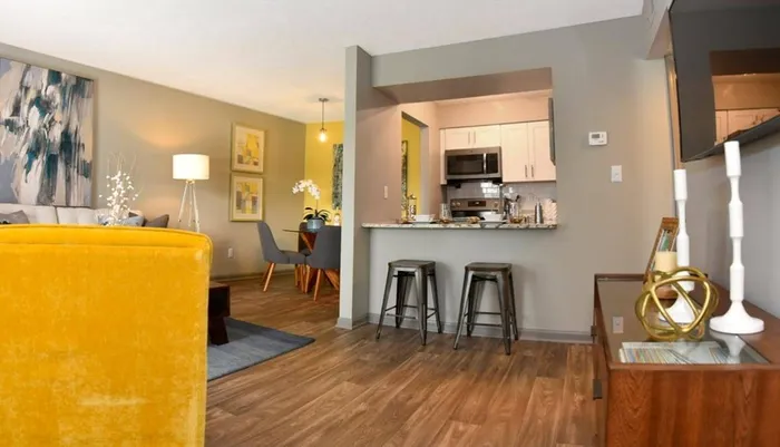 Living room with hardwood-style flooring