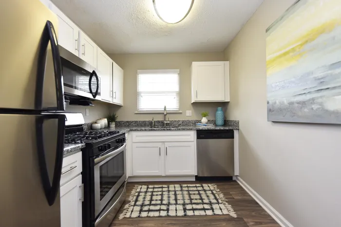 Modern kitchen featuring stainless steel appliances, granite countertops, and stylish cabinetry.