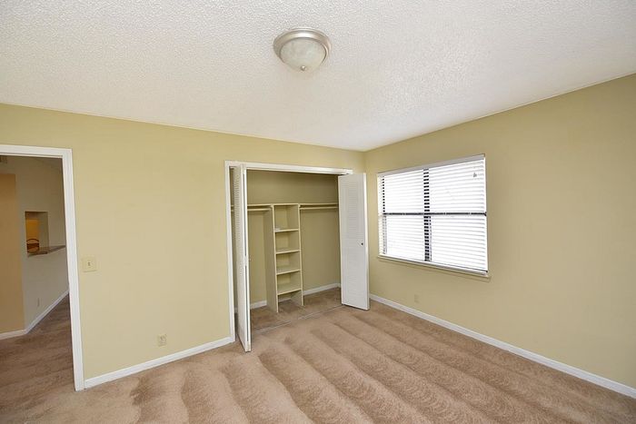 Bright bedroom featuring a spacious closet and large window with natural light.