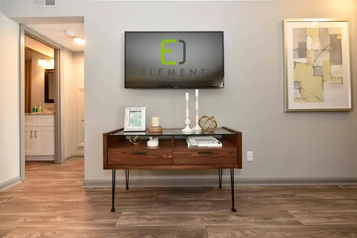 Living room with hardwood-style flooring