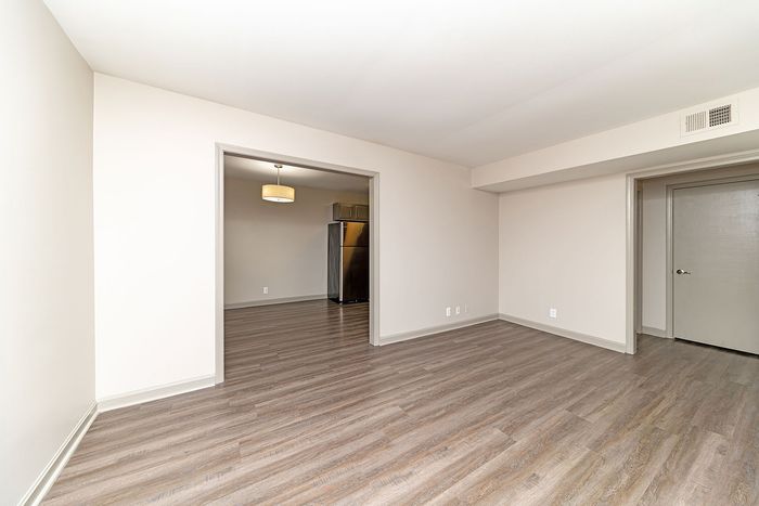 Elegant apartment with modern hardwood flooring, open living space, and stylish lighting.