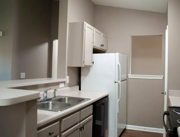 Modern kitchen with sleek countertops, ample cabinetry, and essential appliances for a functional cooking space.