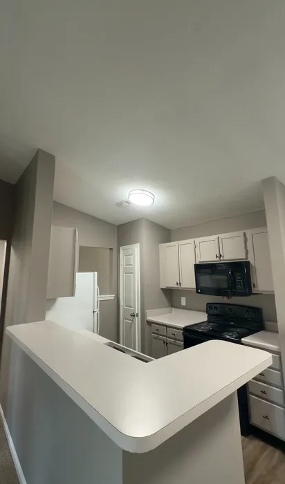Chic modern kitchen with sleek countertops, stylish cabinetry, and a contemporary layout.
