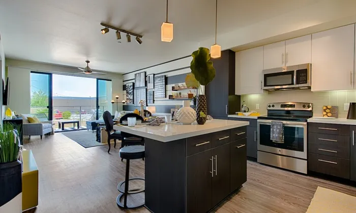 The Tomscot | Kitchen, Living and Dining Area | Apartments Scottsdale