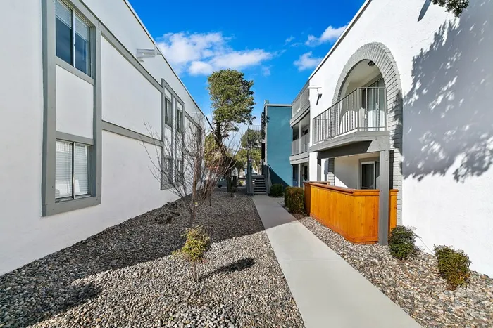 Outdoor view of apartment and grounds