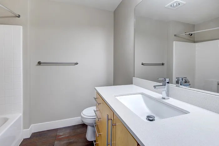 Bathroom with long countertop space