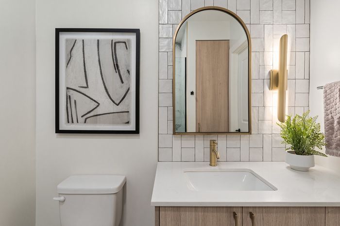 bathroom with quartz countertops