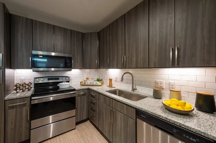 Stainless steel appliances and under cabinet lighting