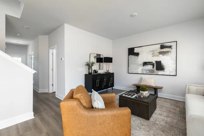 Living Room with cream and leather couch