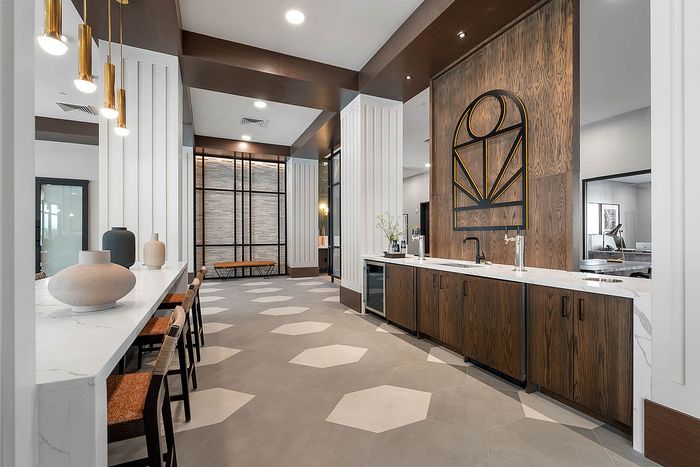 Interior clubhouse kitchen with sink,