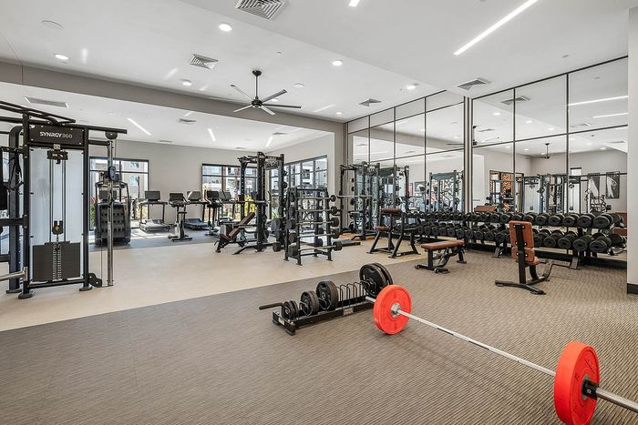 Navona interior fitness center, large, mirrors, ceiling lighting, ceiling fan, large windows