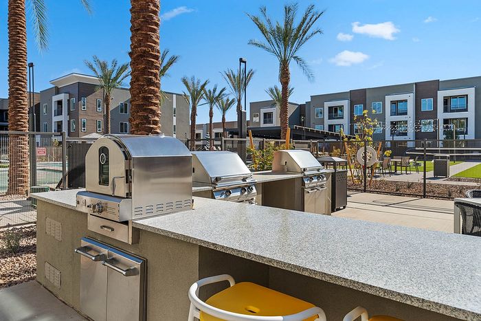 Navona exterior bbq grill station, outdoor lighting, lounge seating
