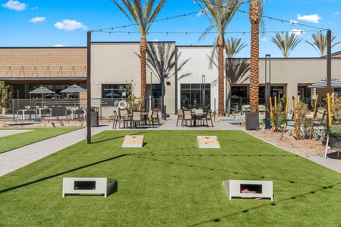 Navona exterior Bocce ball, outdoor lighting, outdoor lounge seating