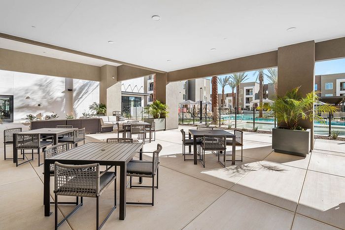Navona exterior lounge seating, tables and chairs, ceiling lighting
