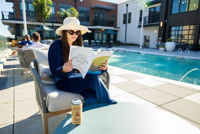 woman by pool