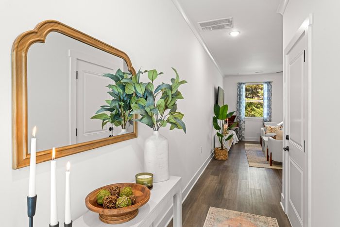 Entryway of home with console table and plant