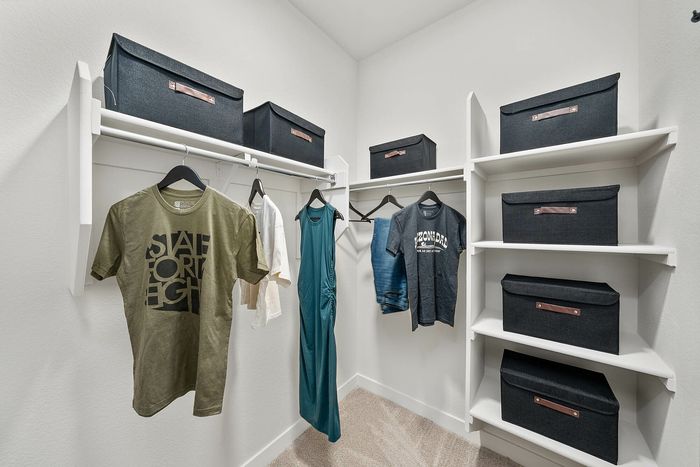Navona large closet, ceiling lighting, shelves, carpet