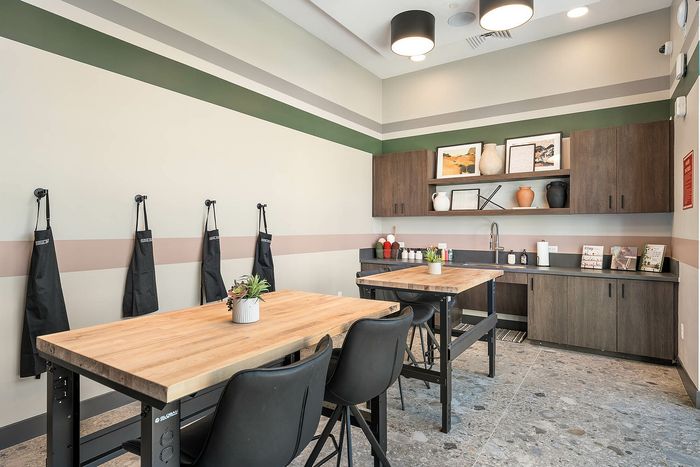 Navona demo kitchen, ceiling lighting,large windows, cabinet space