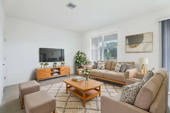 Living room with ample natural lighting