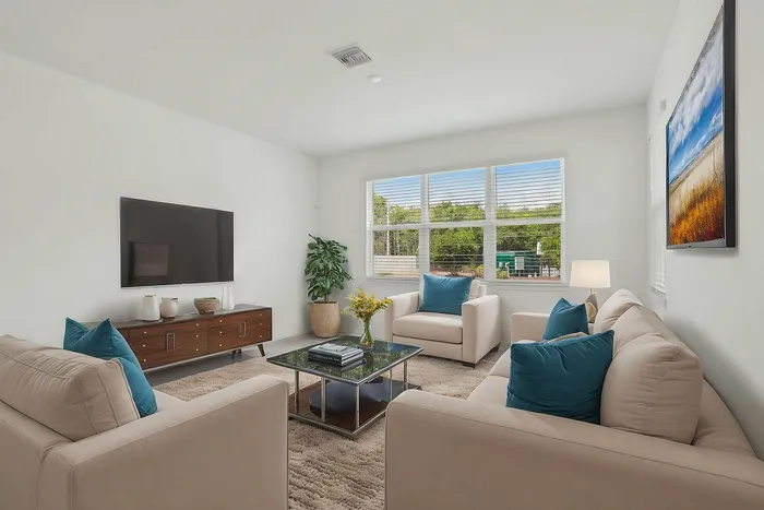 Living room with ample natural lighting