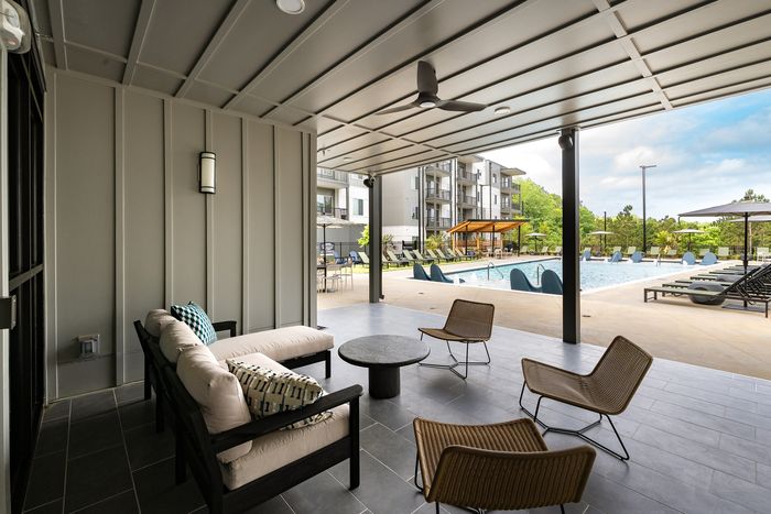 Covered pool seating in Gainesville