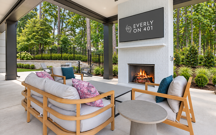 Outdoor Lounge Area with Fireplace