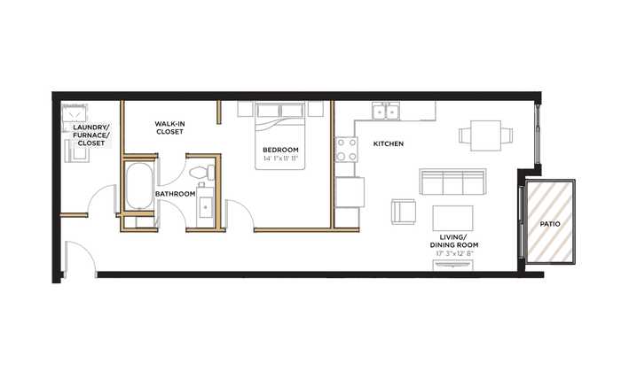 1 bed 1 bath 807 sq. ft.