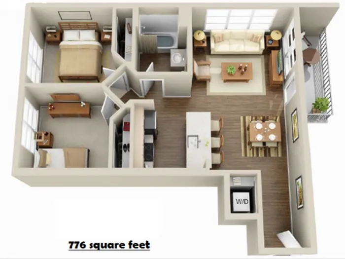 2x1 | 2 bed 1 bath | from 776 square feet
