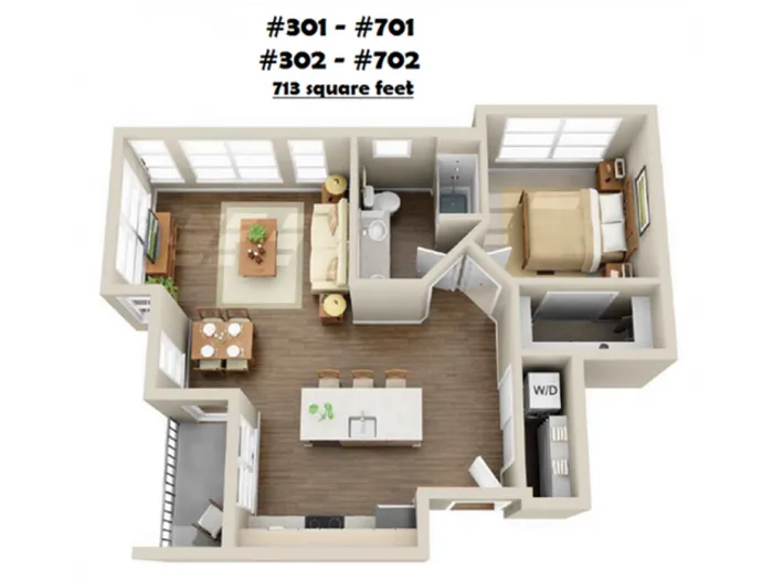 1x1-01 | 1 bed 1 bath | from 705 square feet
